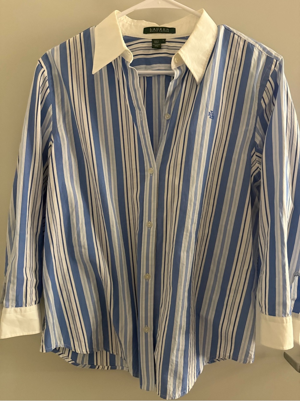 Ralph Lauren Blue & White Striped Cotton Shirt - Classic Fit Size L
